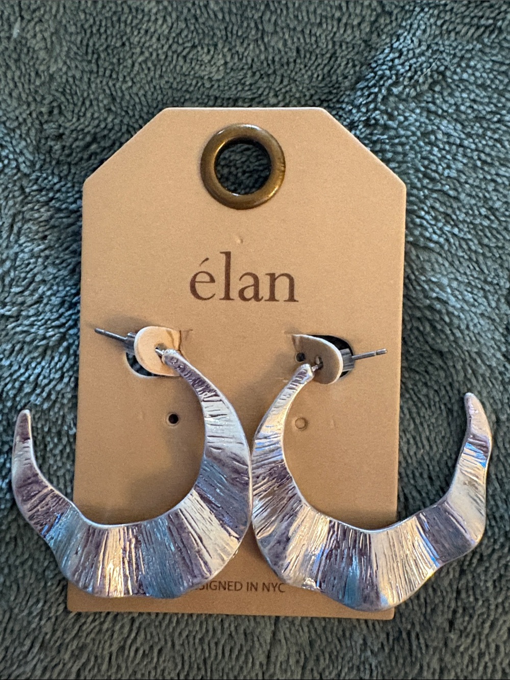 élan Textured Iridescent Silver Hoops New